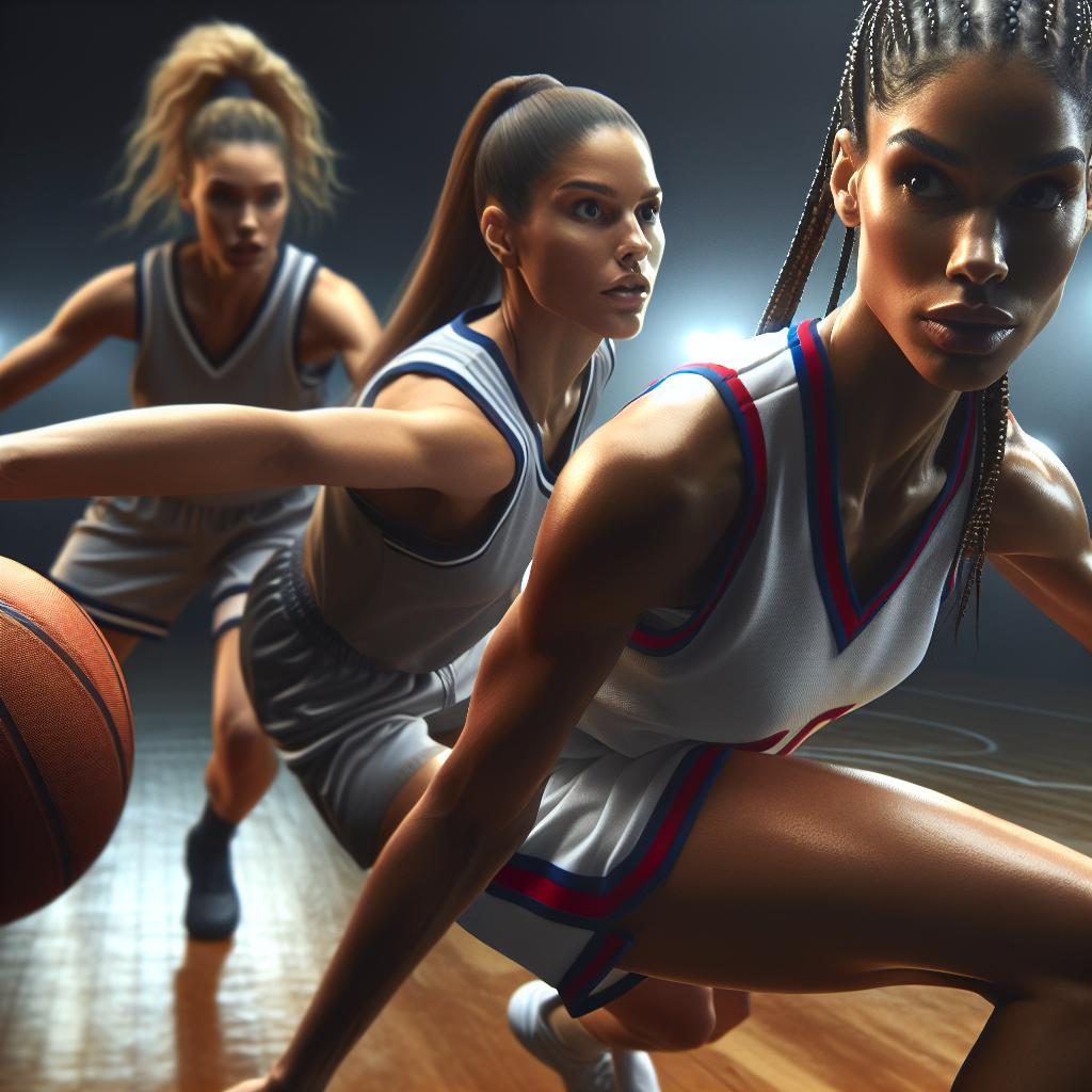 Intense female basketball players.