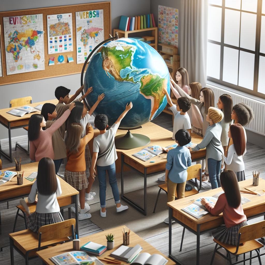 Classroom globe exploration.