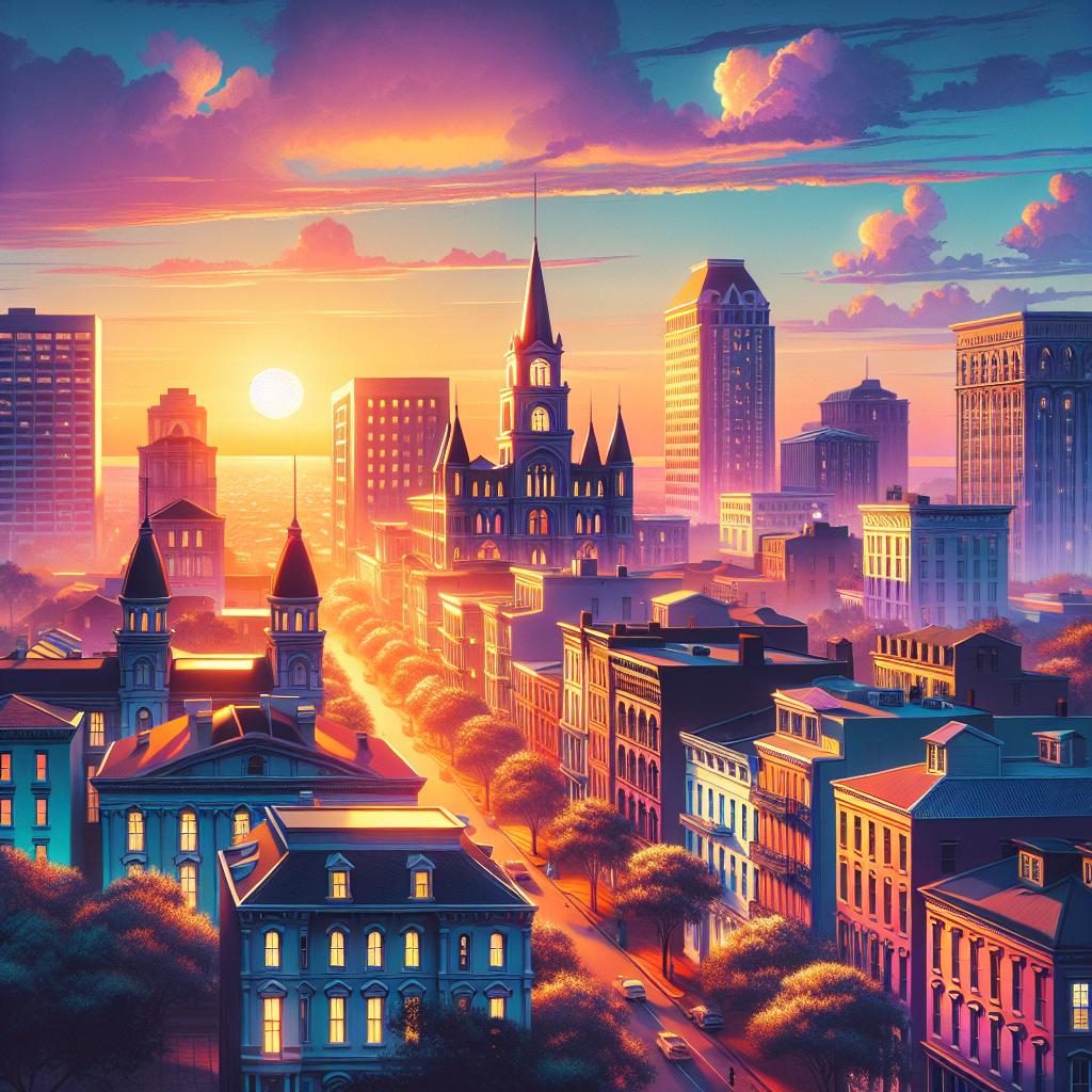 Charleston city skyline sunset
