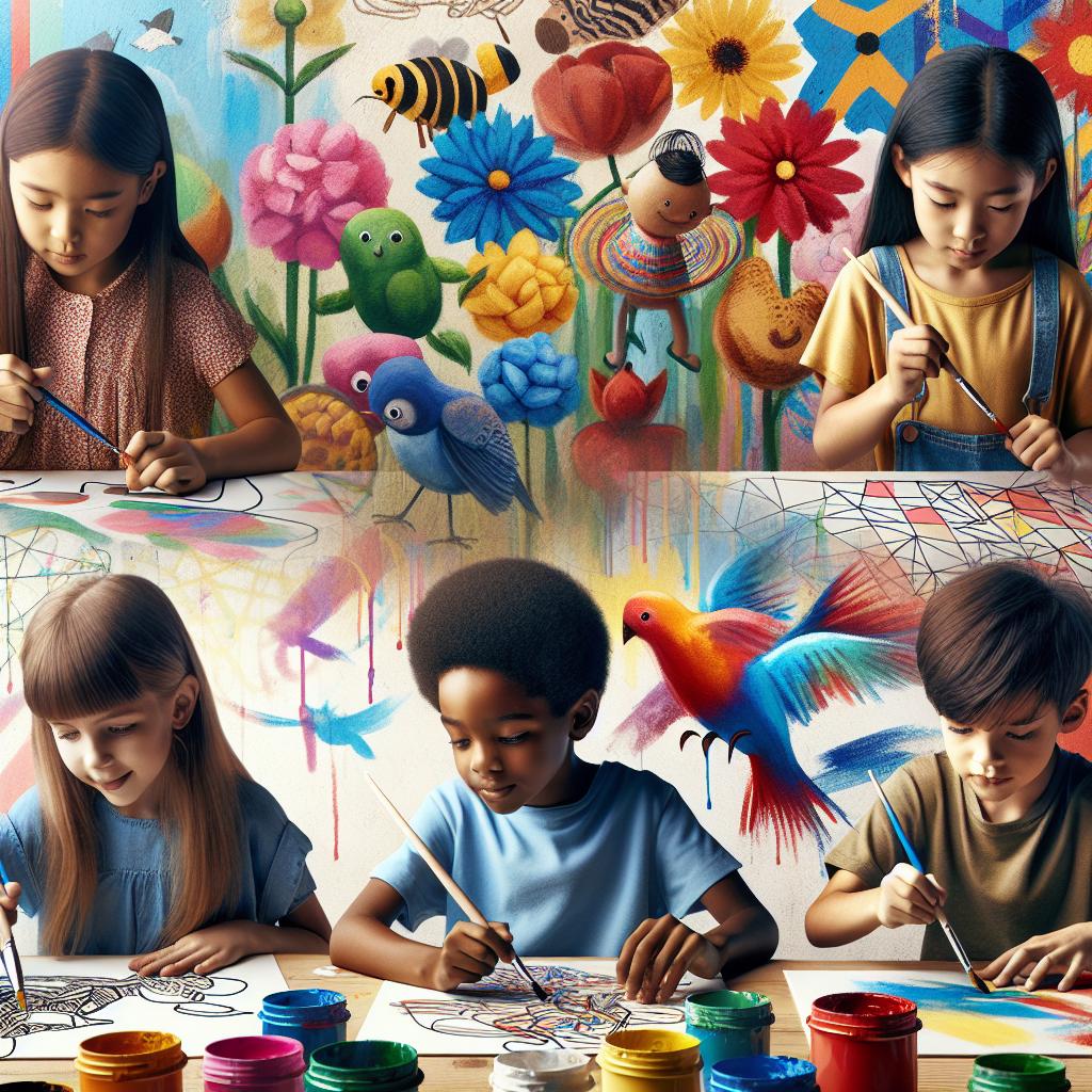 Children painting colorful murals.