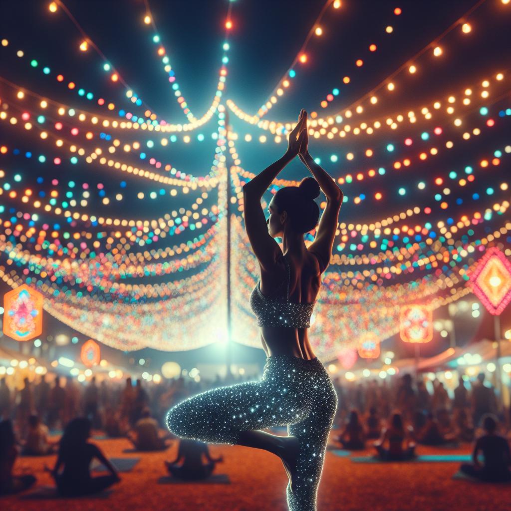 Yoga under festival lights