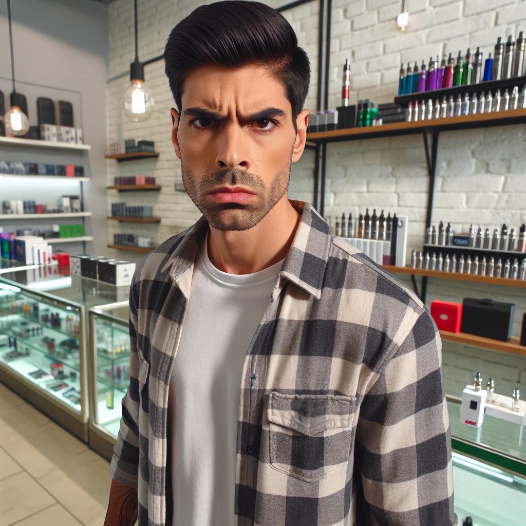 Angry man in vape shop