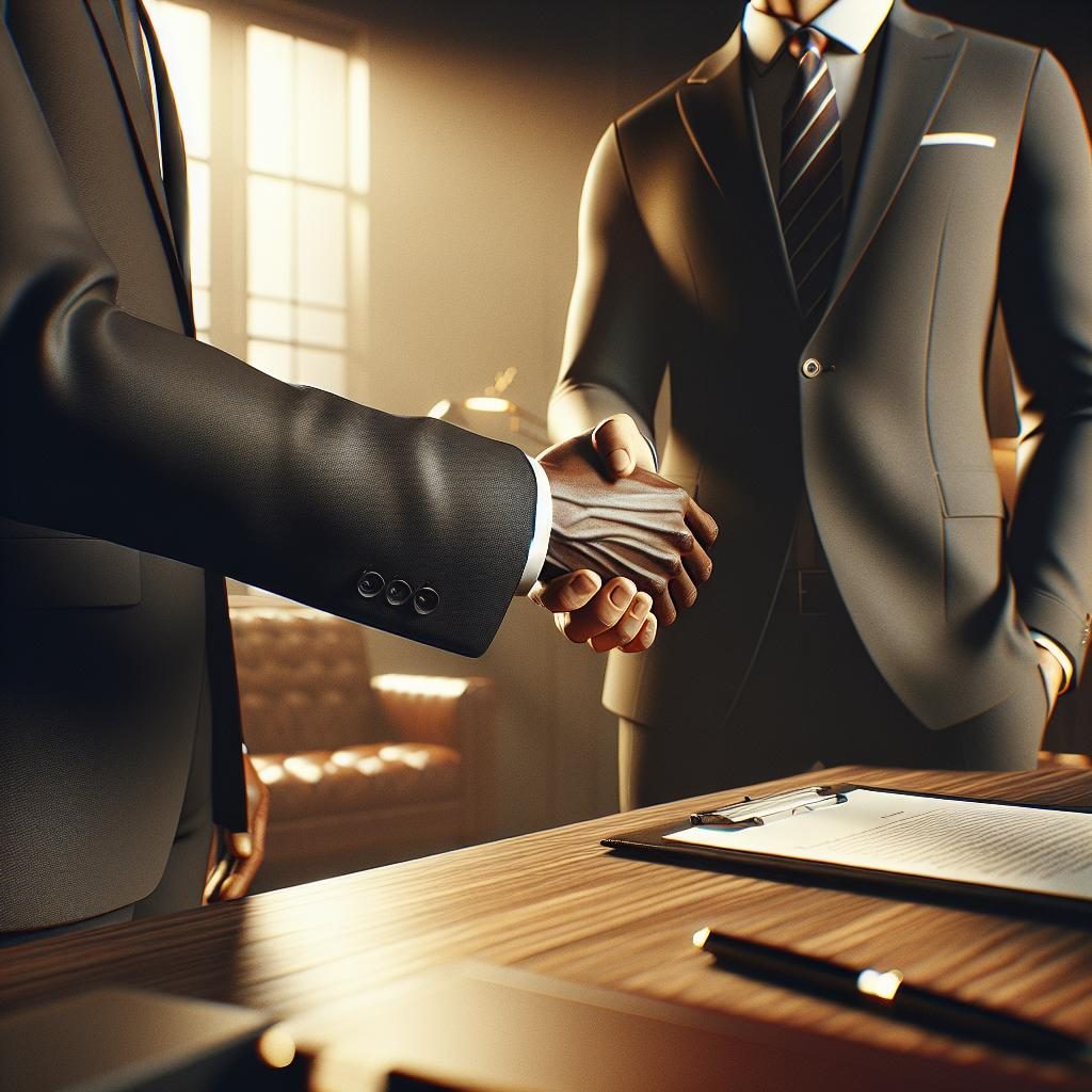 Two businessmen shaking hands.