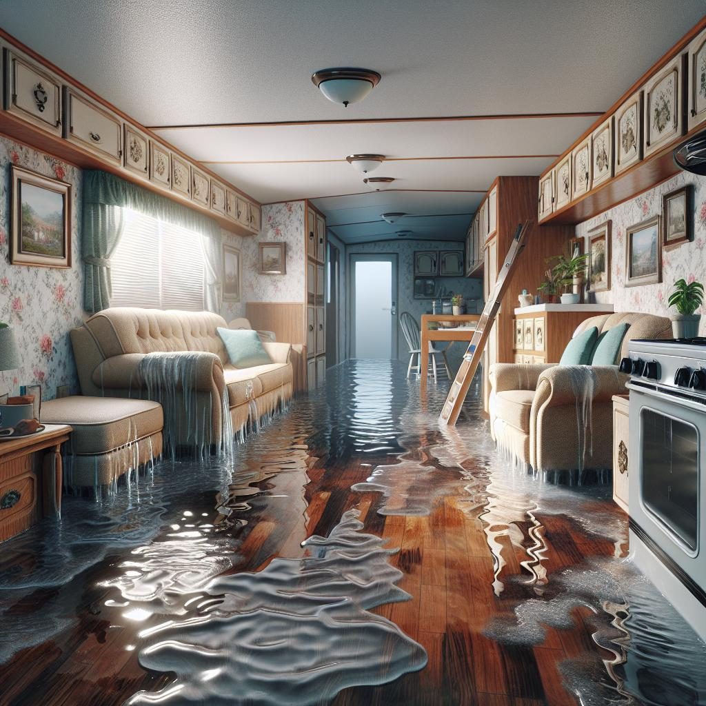 Waterlogged mobile home interiors