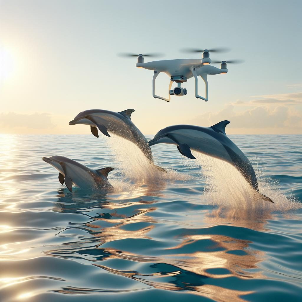 Dolphins playing with drone