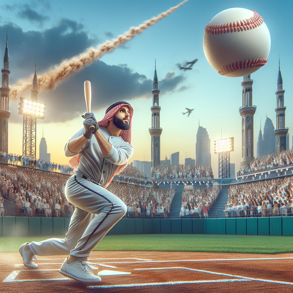 Baseball player hitting home run.