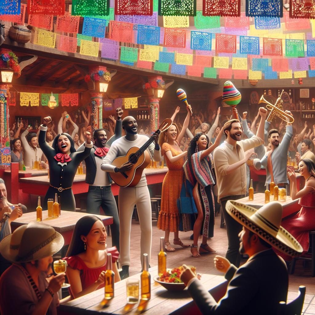Mexican fiesta cantina scene.