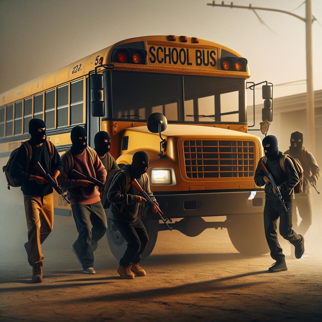 School bus robbery scene.