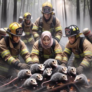 Firefighters Rescue Opossum Family