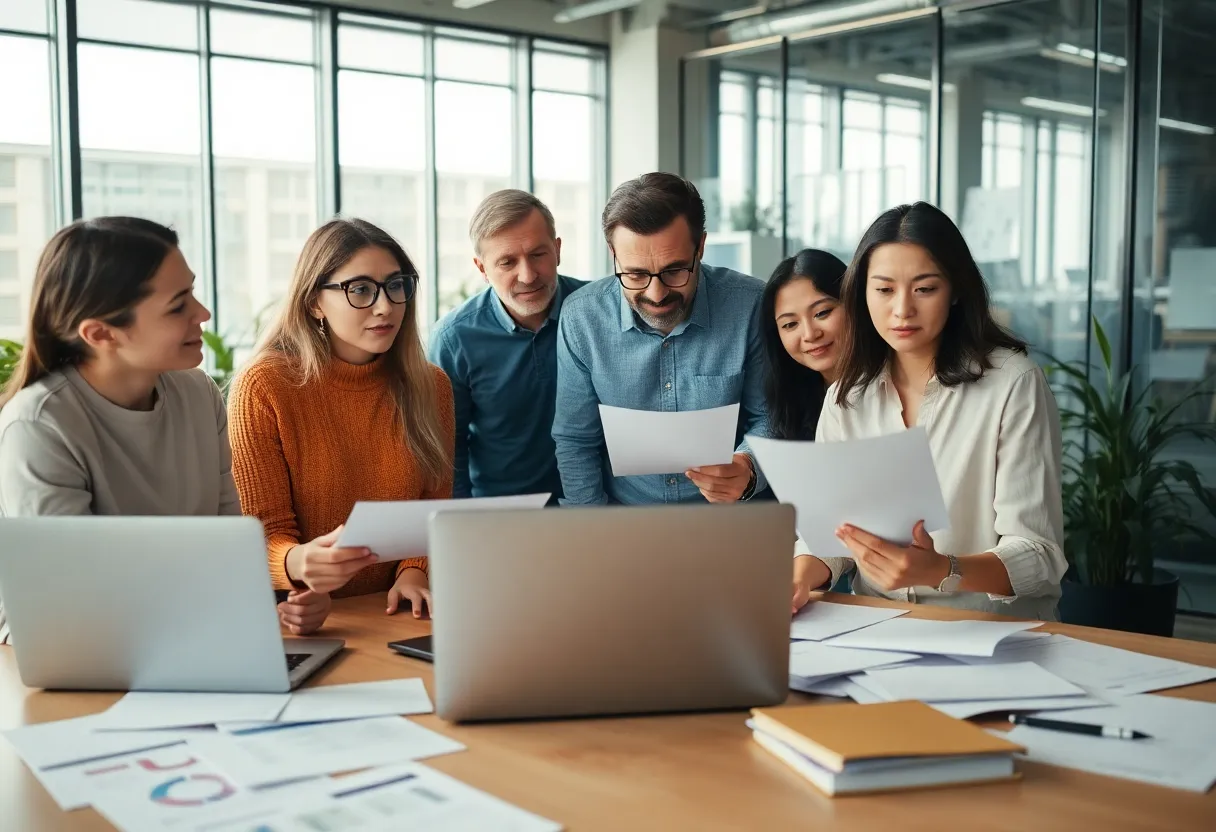 Marketing team looking confused while brainstorming