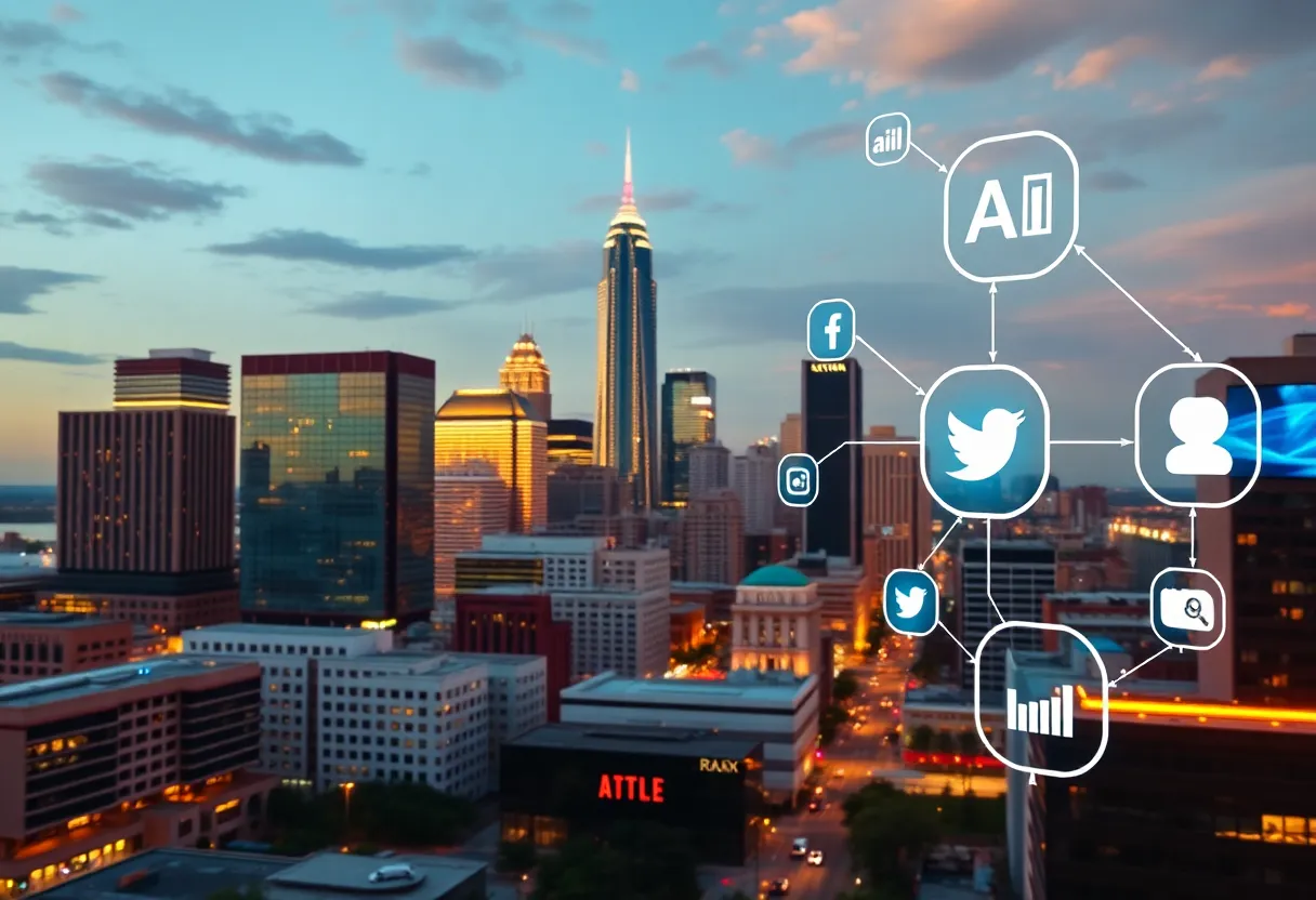 Vibrant cityscape of Atlanta depicting AI marketing tools and innovation.