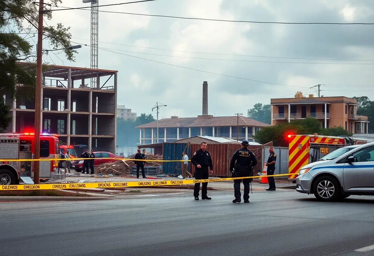 Scene from the North Charleston construction site attack with police and emergency responders.