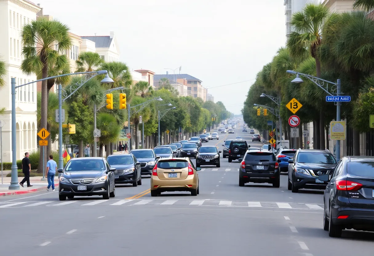 Traffic on U.S. Highway 17 in Charleston with safety features
