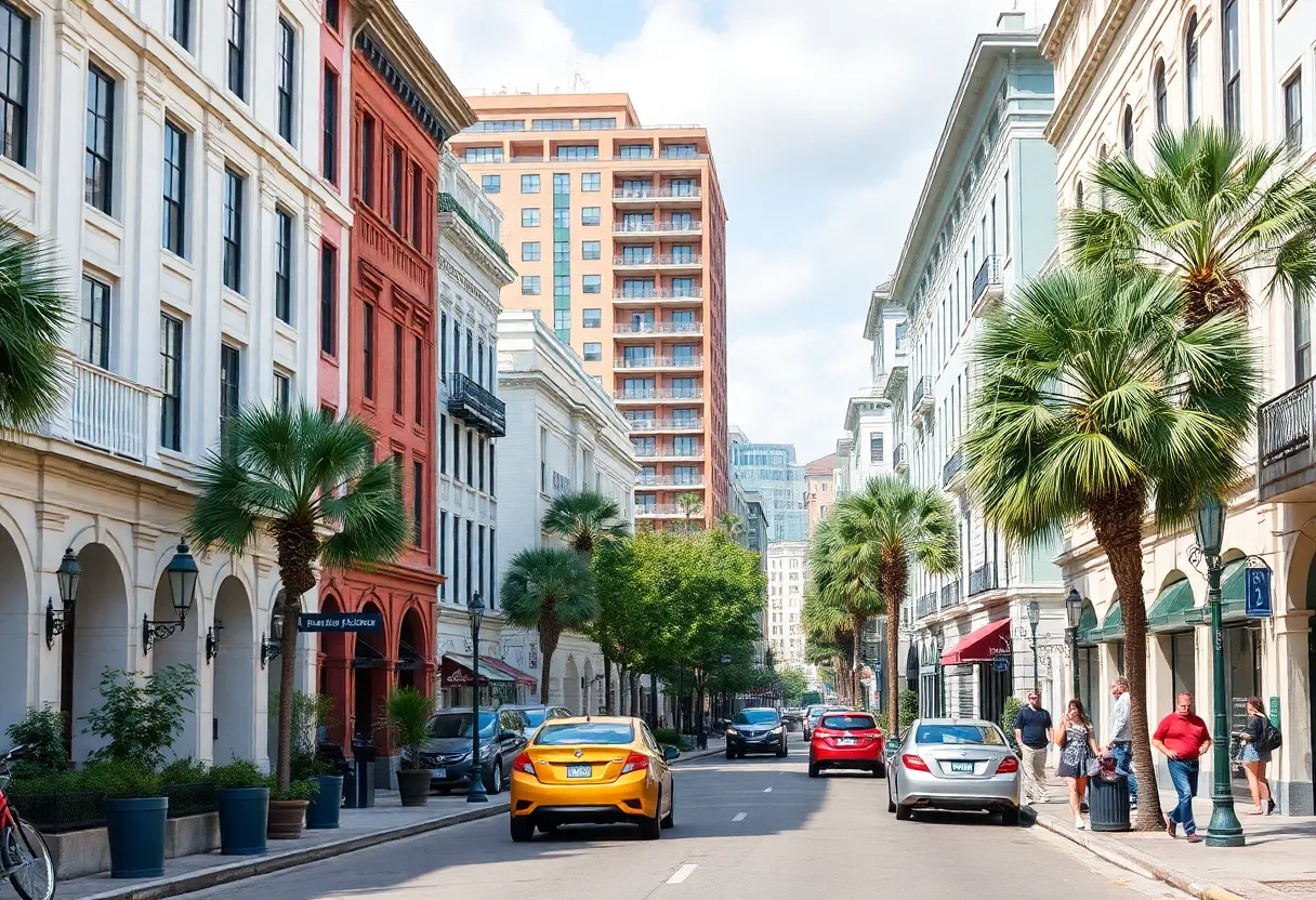 A vibrant Charleston street with new hotels and renovations in 2025