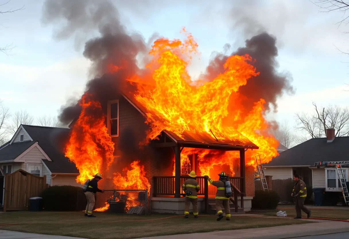 Firefighters battling a house fire in Charleston