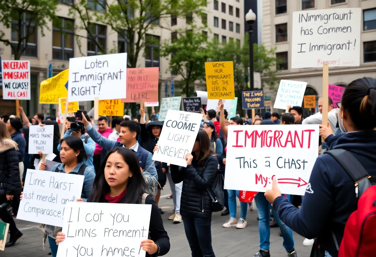 Demonstrators protesting against mass deportations in Charleston