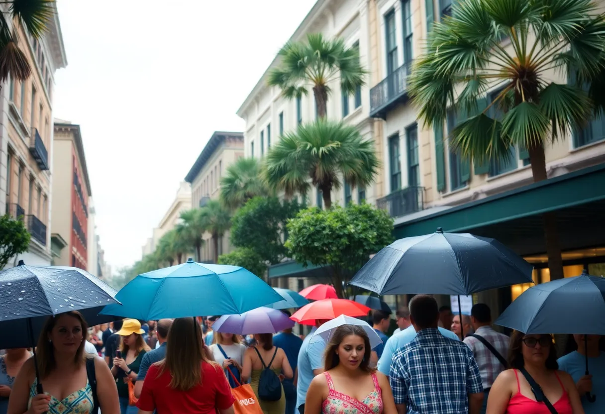 Charleston cityscape during rainy weather