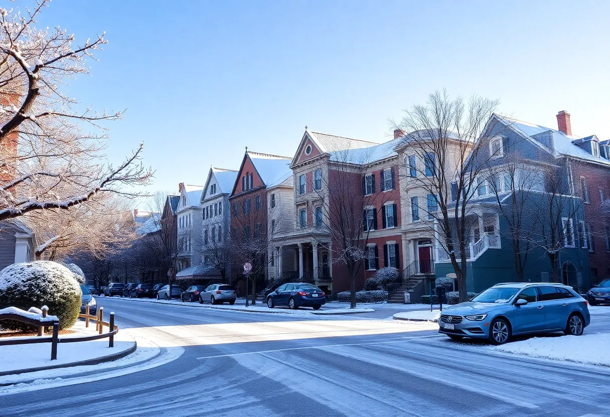 Snow blanketing historic Charleston homes