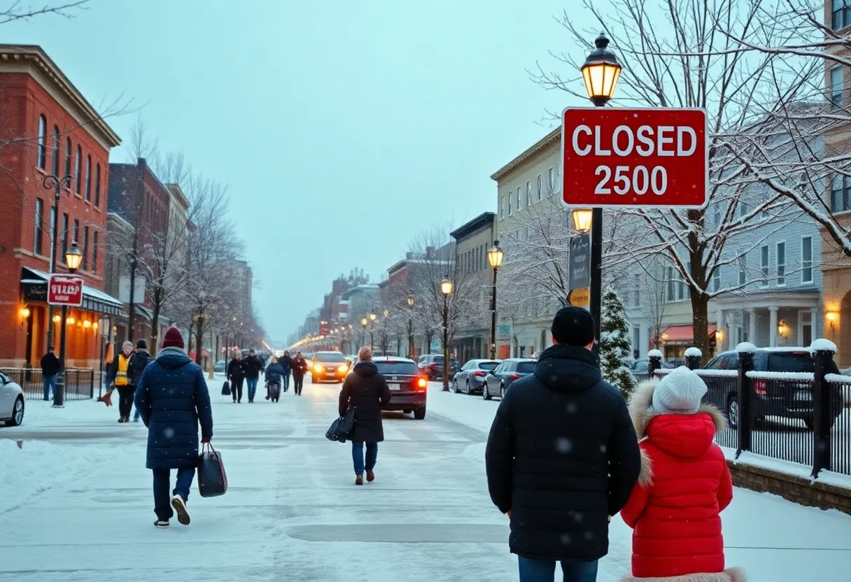 Charleston streets covered in snow with closed school signs