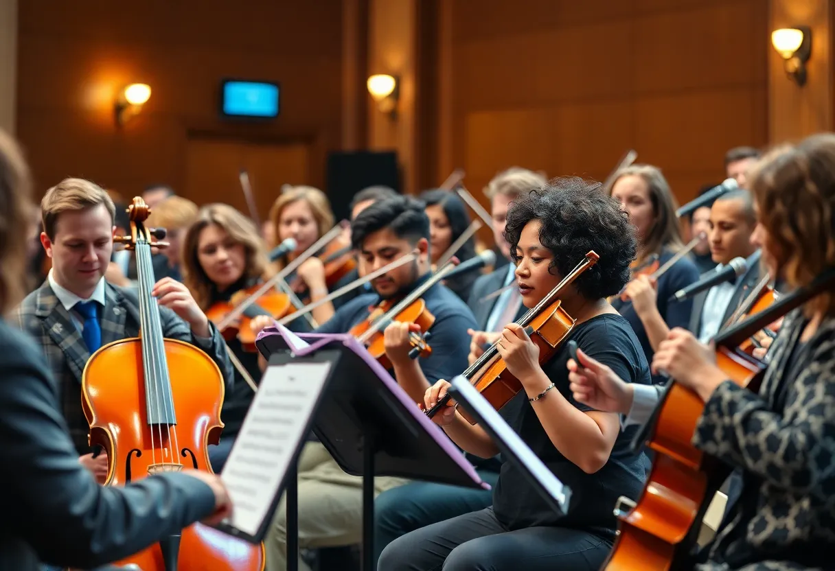 Diverse group of classical musicians performing together