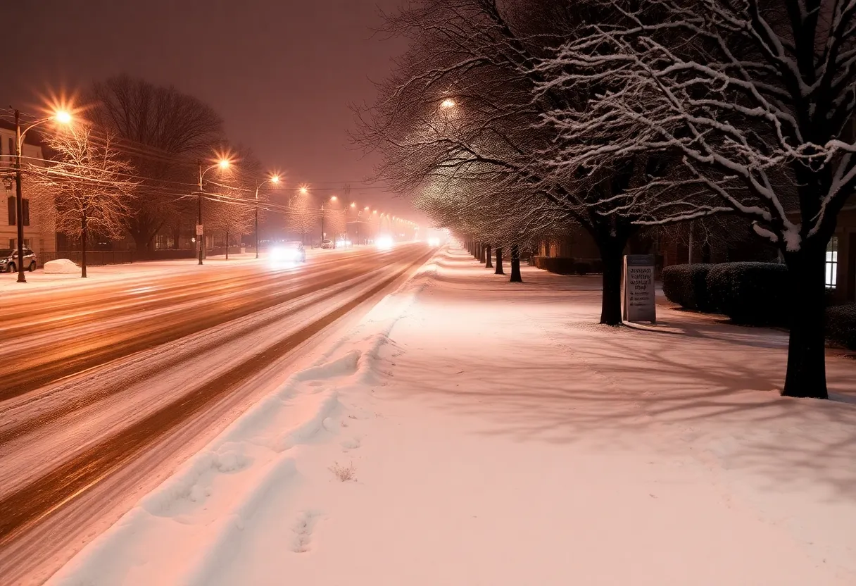 Snow-covered streets in Charleston, S.C. after a winter storm