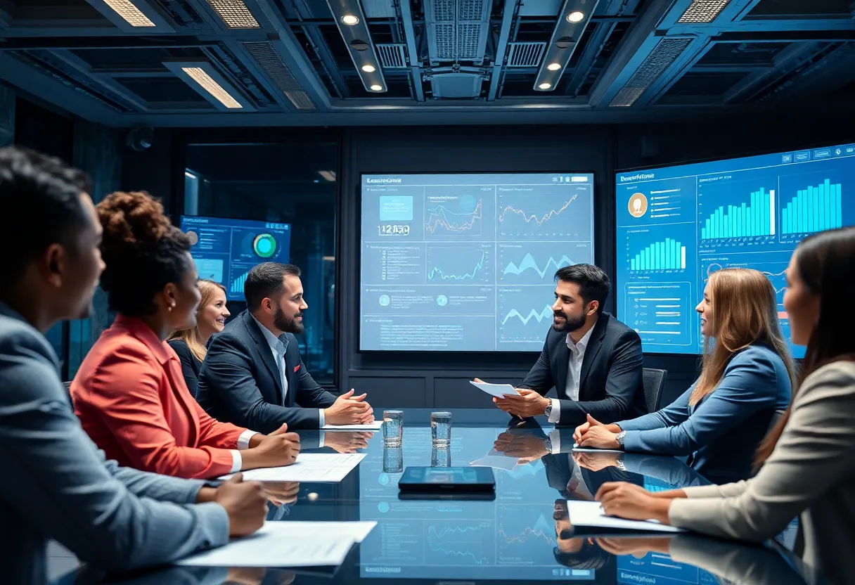 Futuristic marketing strategy meeting focusing on customer experience