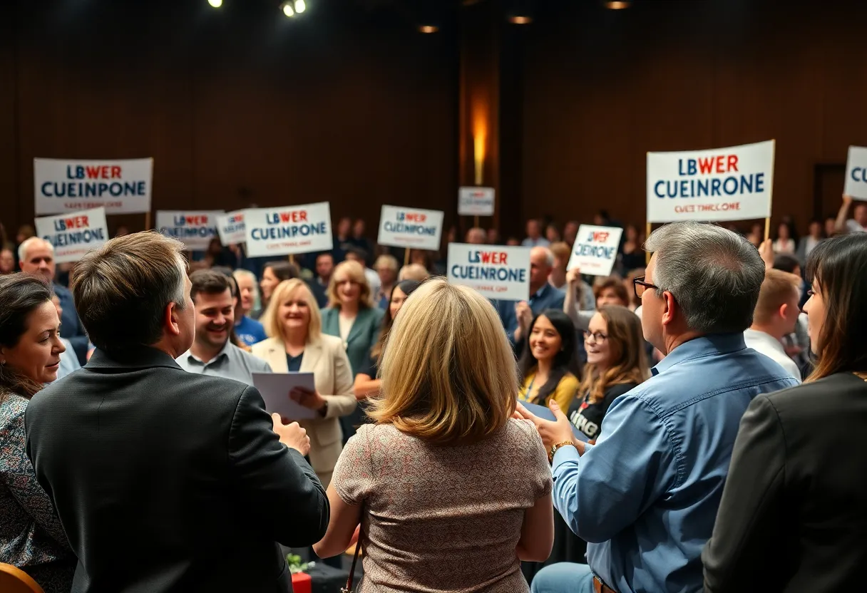 Diverse individuals participating in a political forum.