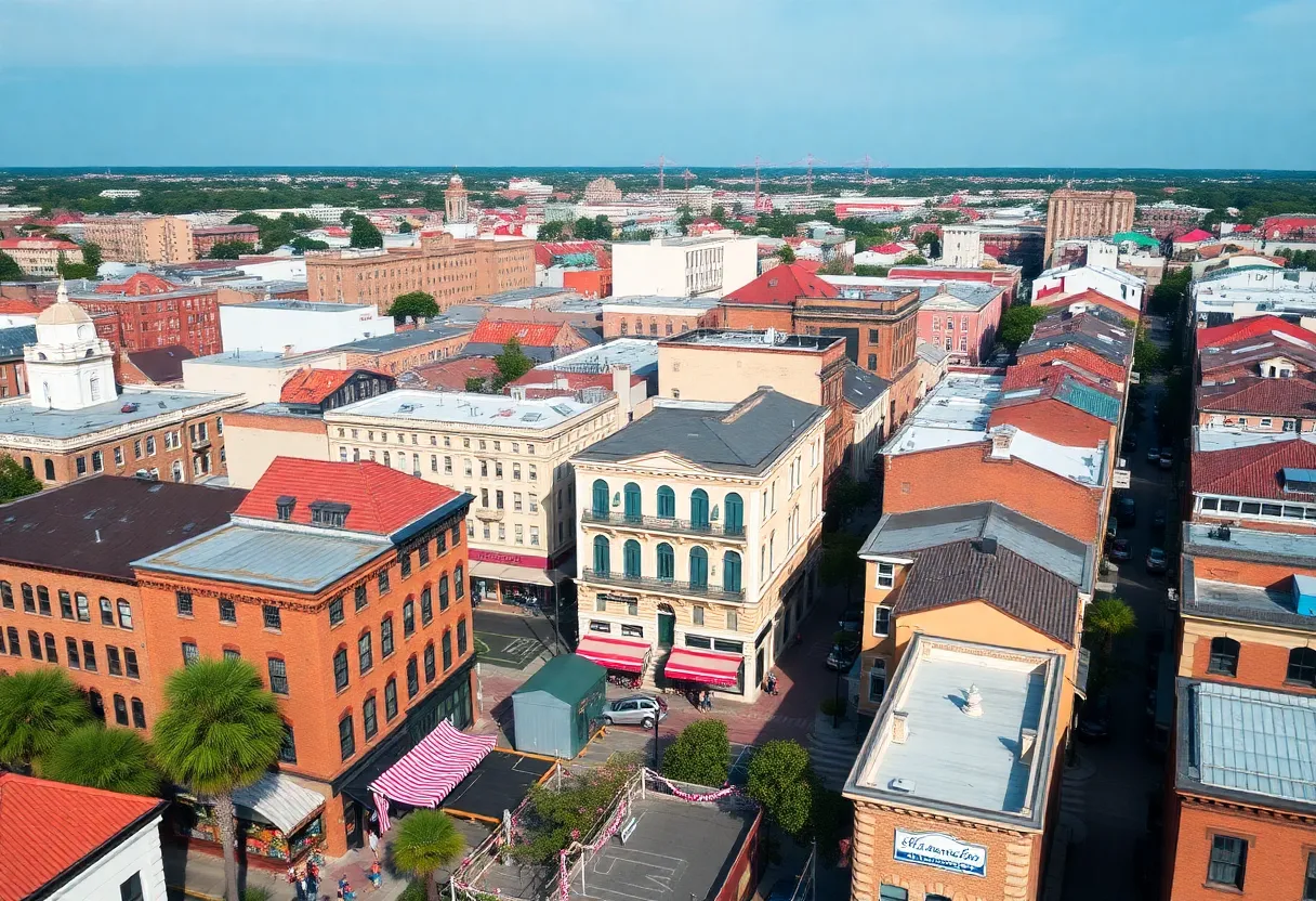 A picturesque view of downtown Charleston with historic architecture.