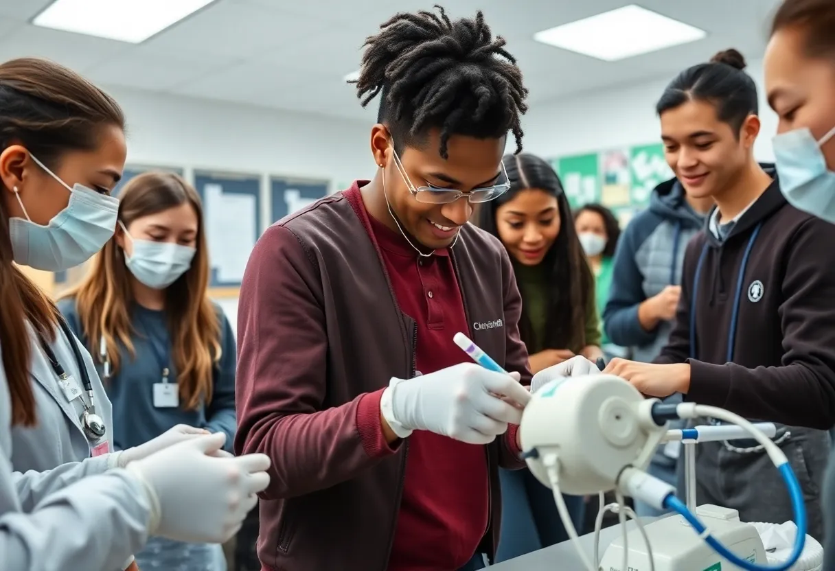 Students participating in healthcare training