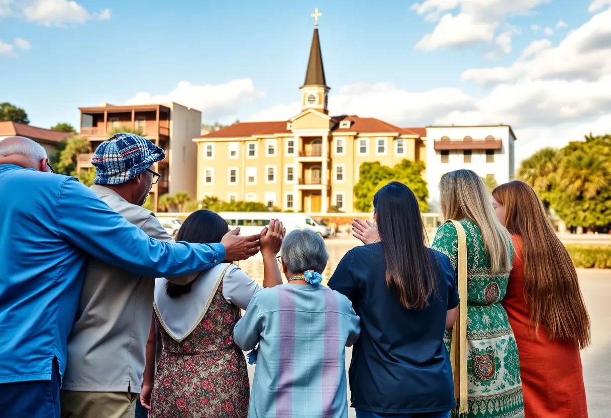Diverse group of individuals celebrating Interfaith Harmony Month in Charleston.