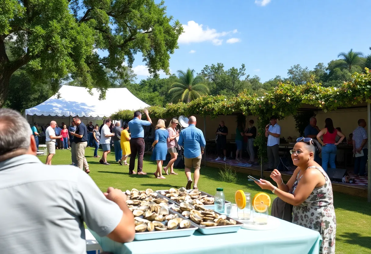 Crowds enjoying the Lowcountry Oyster Festival with oysters and live music