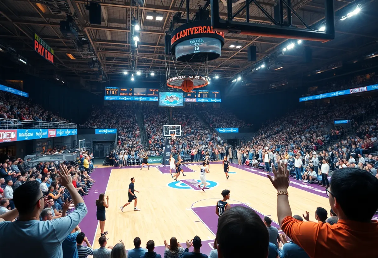 Oregon State Beavers players celebrating a victory after a basketball game.