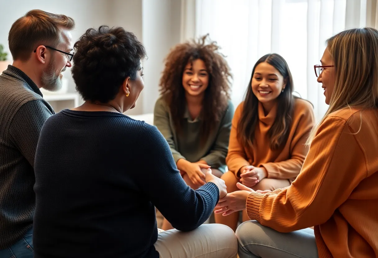 Participants engaging in a support group for PTSD recovery