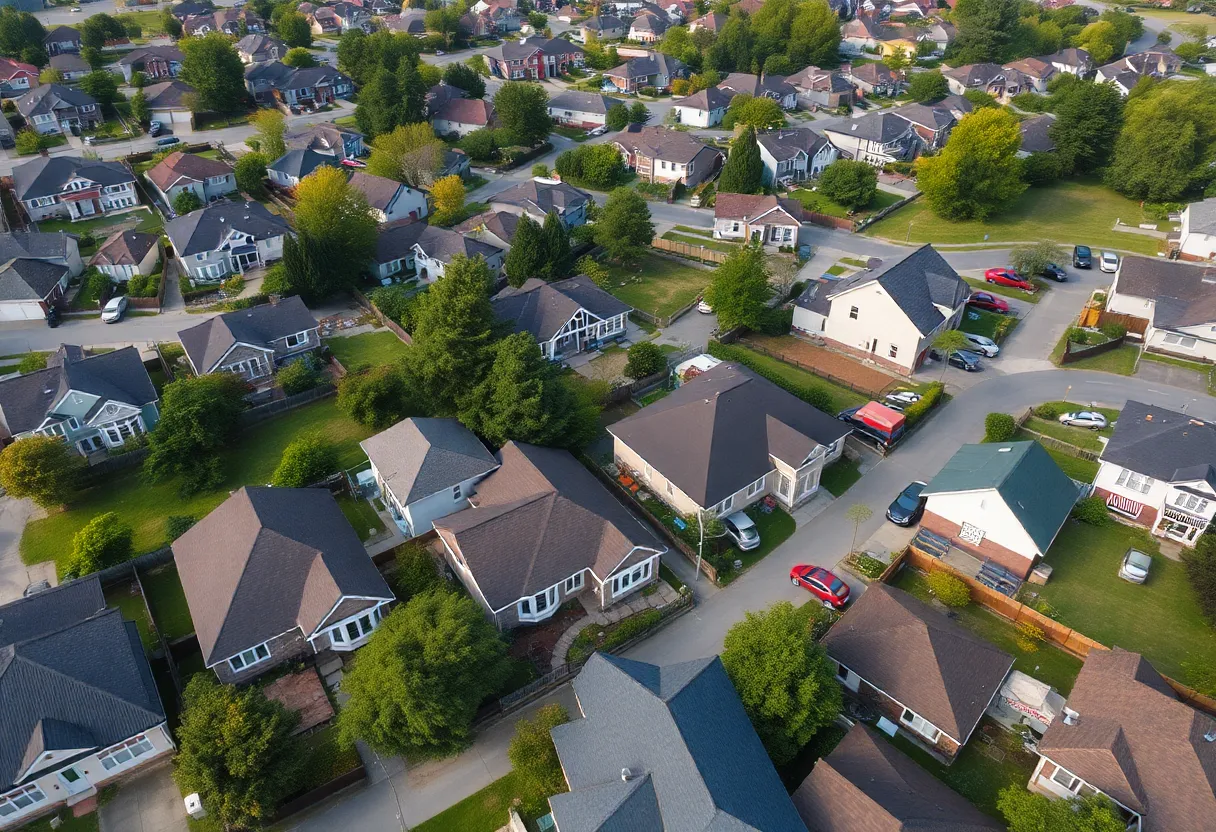 Aerial view of North Charleston neighborhood with short-term rental properties