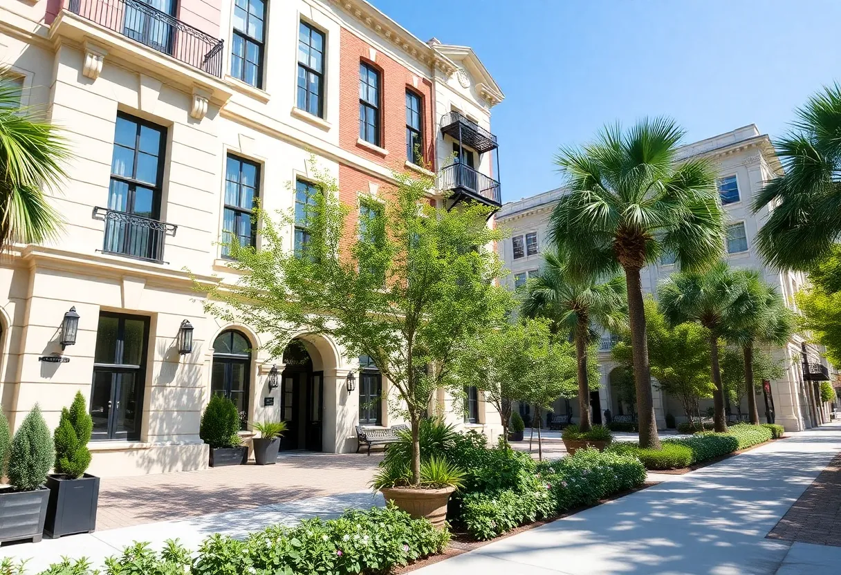 Facade of Society Apartments in downtown Charleston
