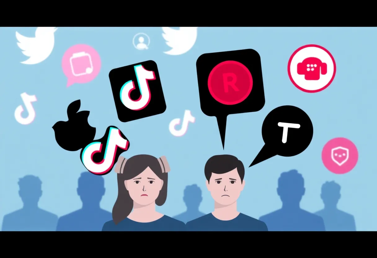 Illustration of the potential TikTok ban with users and alternative social media platforms.