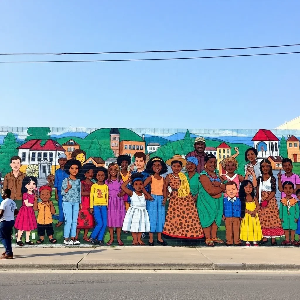 Vibrant community mural showcasing diverse local culture and unity.