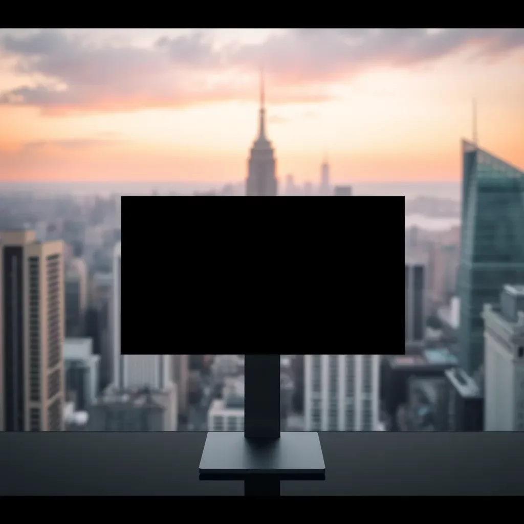 Blocked content on a computer screen with cityscape background.
