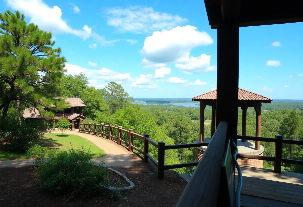 Scenic view of a South Carolina state park with architecture reflecting the Civilian Conservation Corps era.