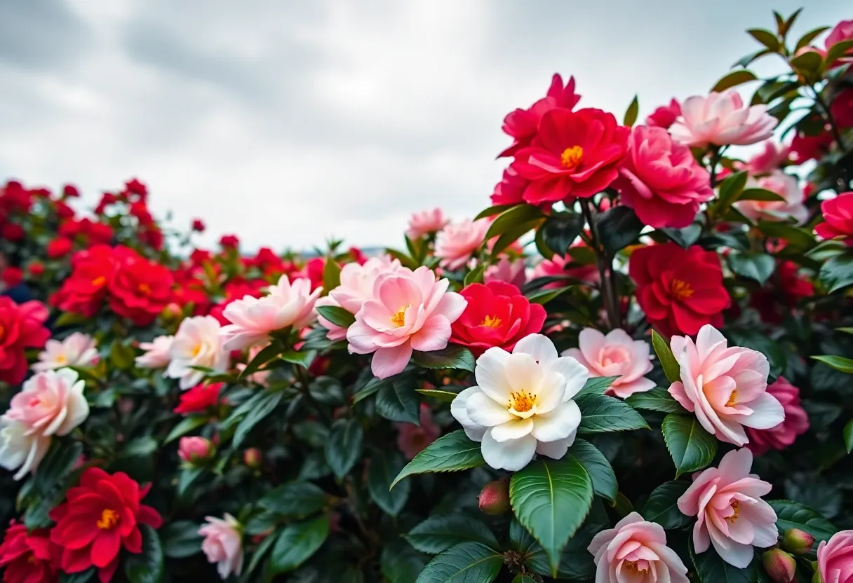 Stunning display of camellia flowers at the Charleston flower show.