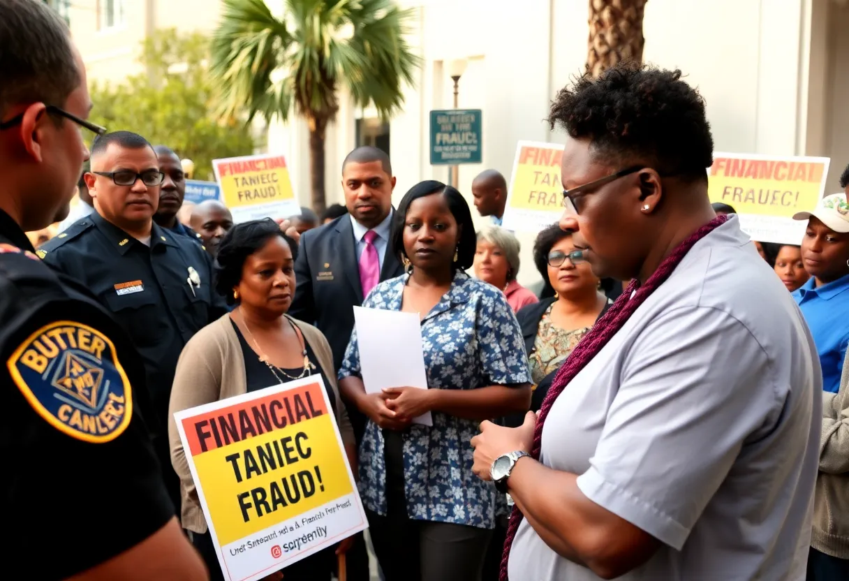 Community members discussing financial scams in Charleston SC