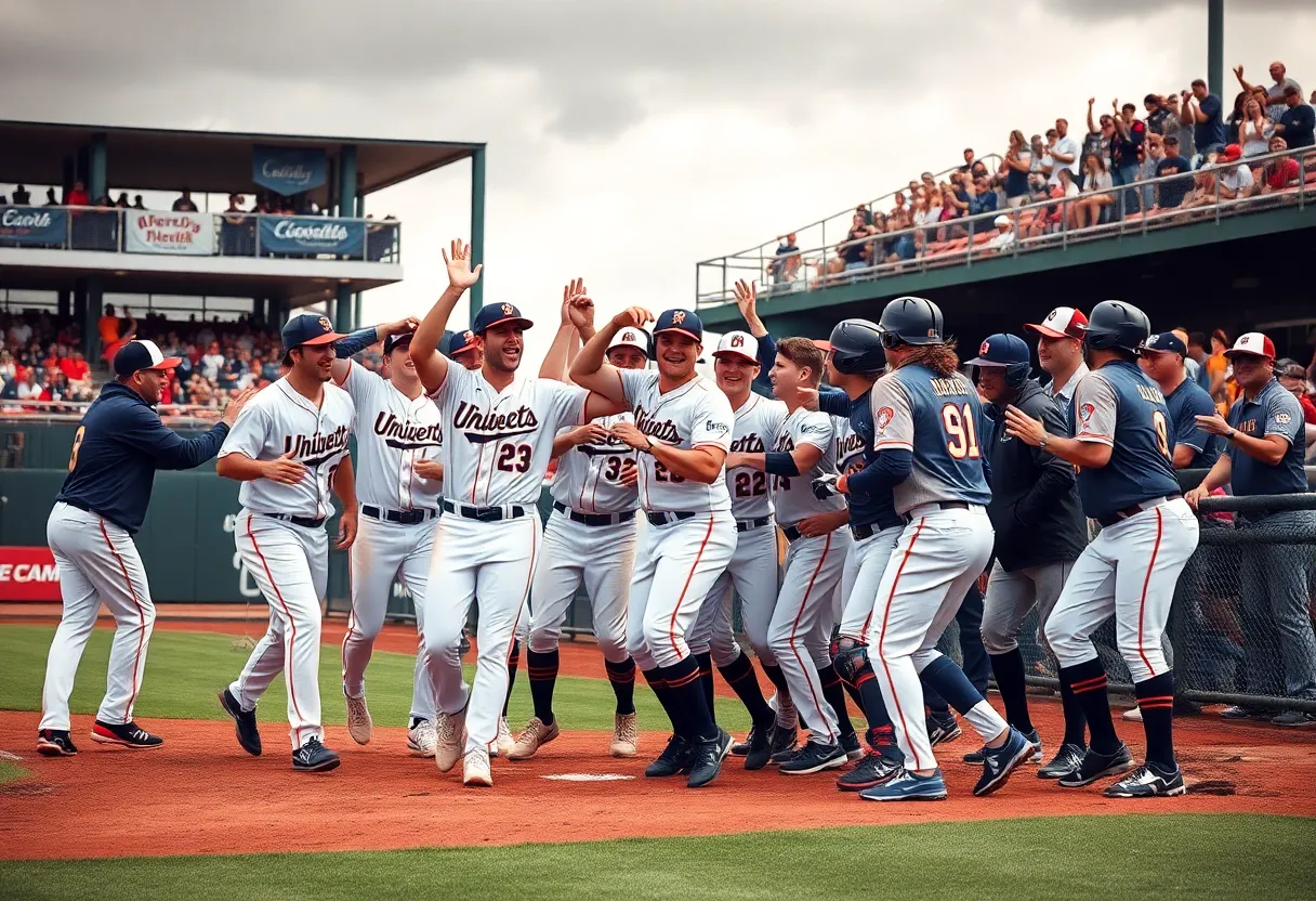 Charleston Cougars baseball team celebrating a win on the field