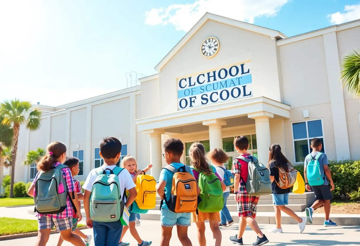 Students arriving at a Charleston County school