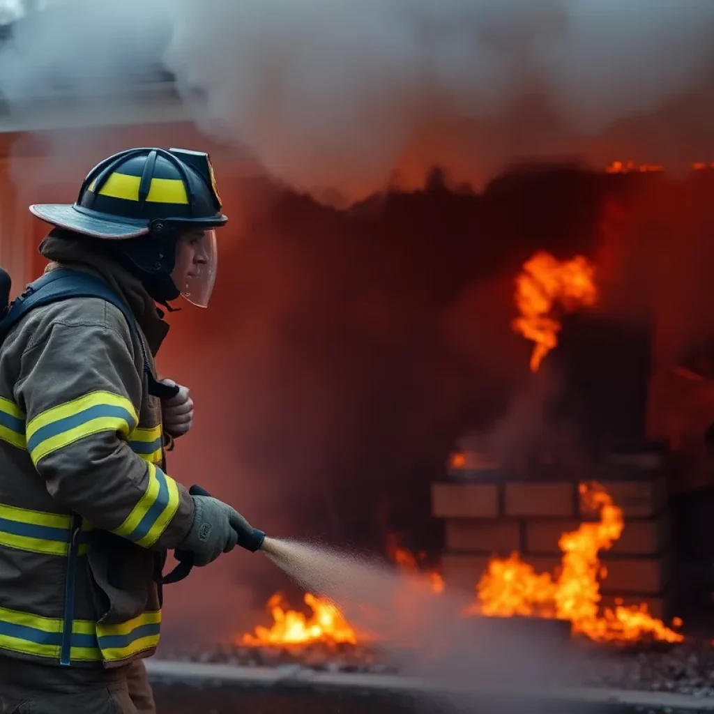 Firefighters responding to a garage fire in Charleston.