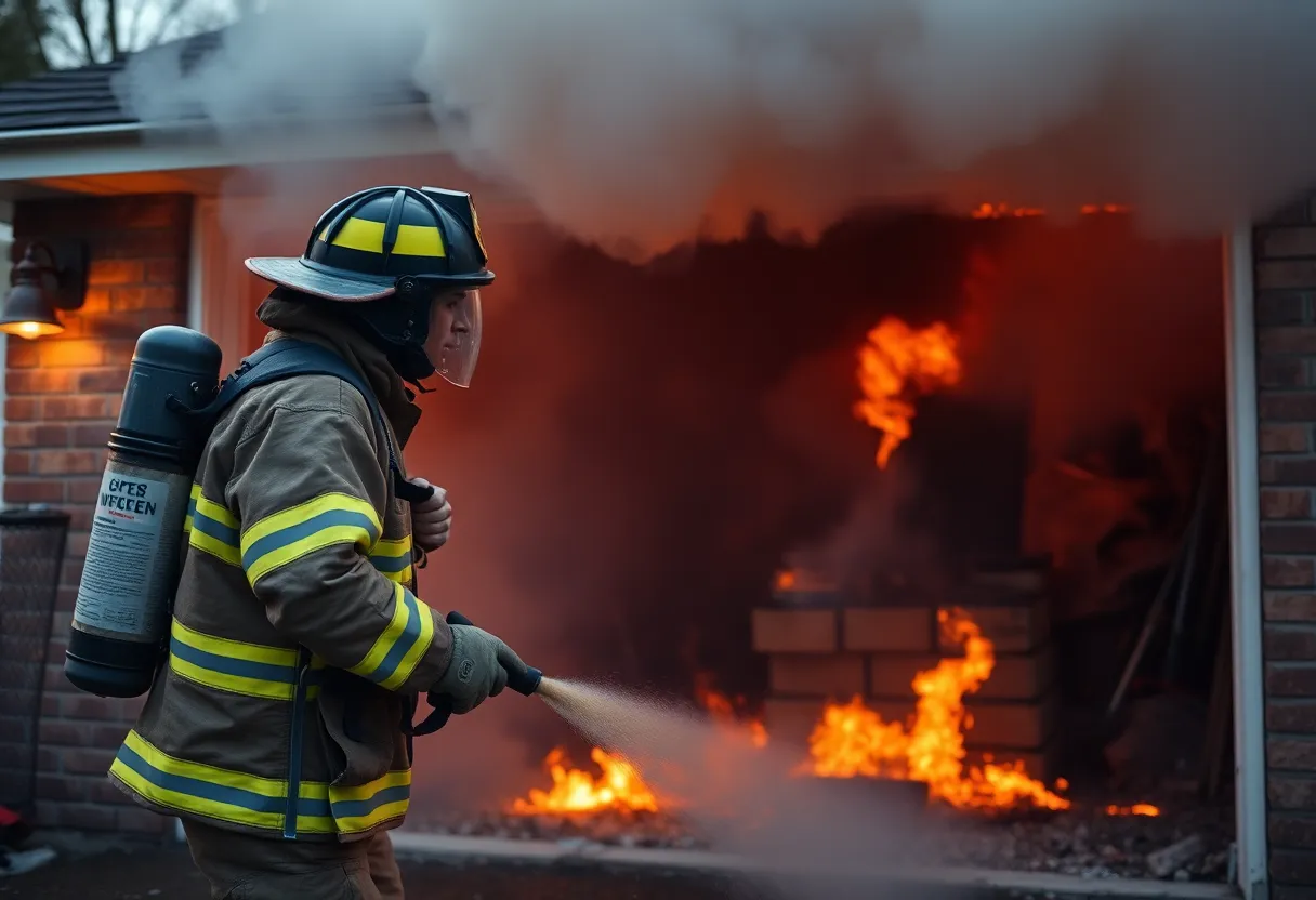 Firefighters responding to a garage fire in Charleston.