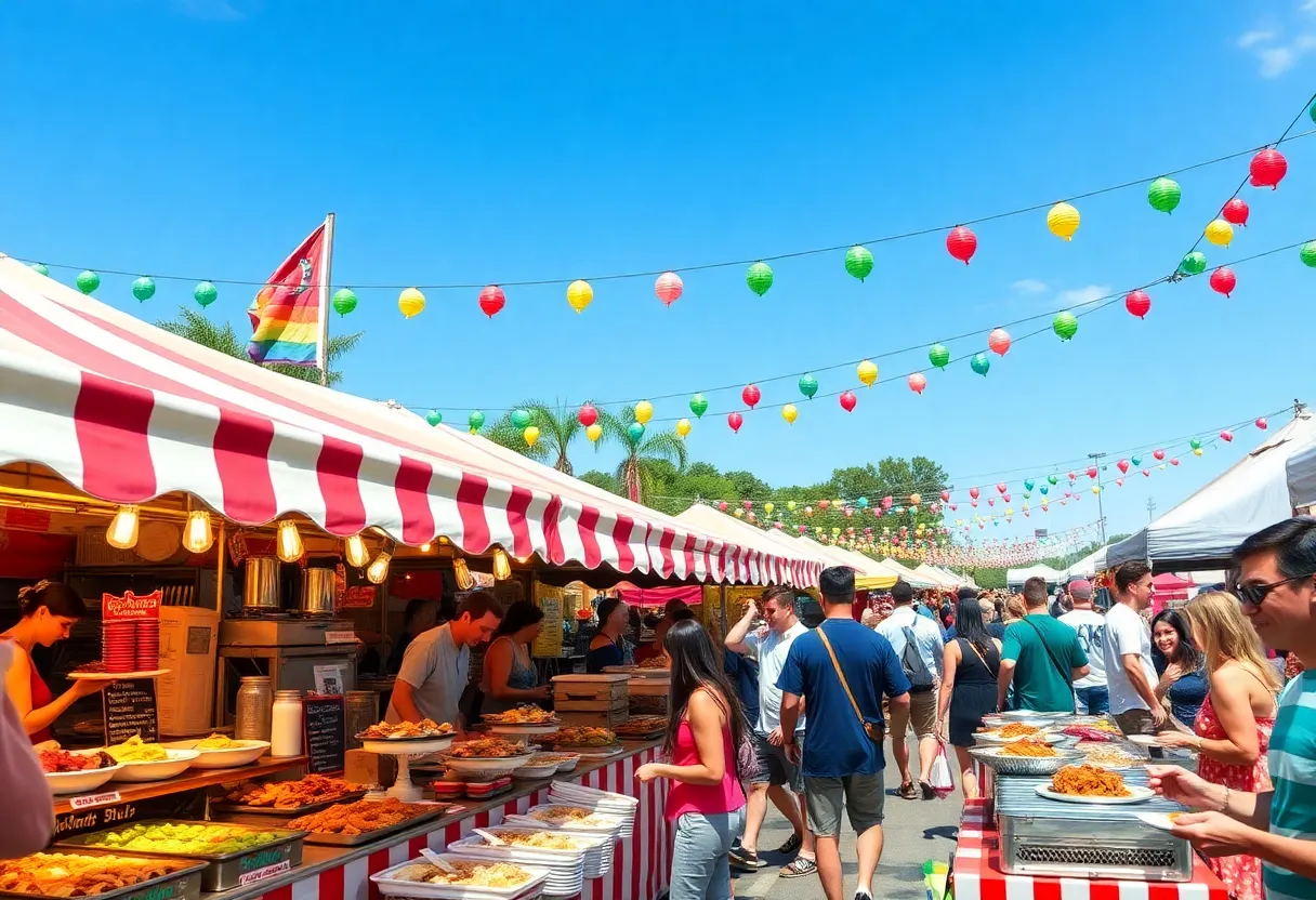 Vibrant food festival in Charleston with diverse dishes and lively atmosphere
