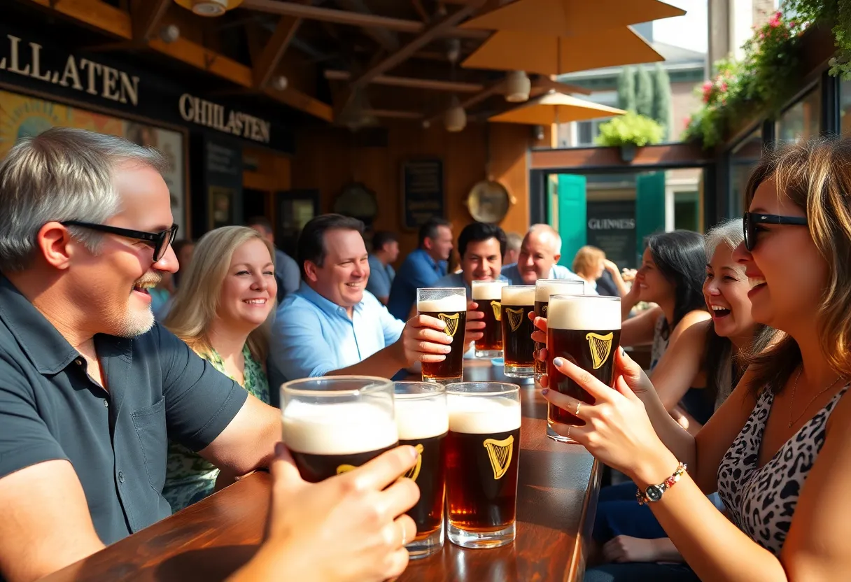 A lively Charleston bar filled with people enjoying Guinness during National Stout Month