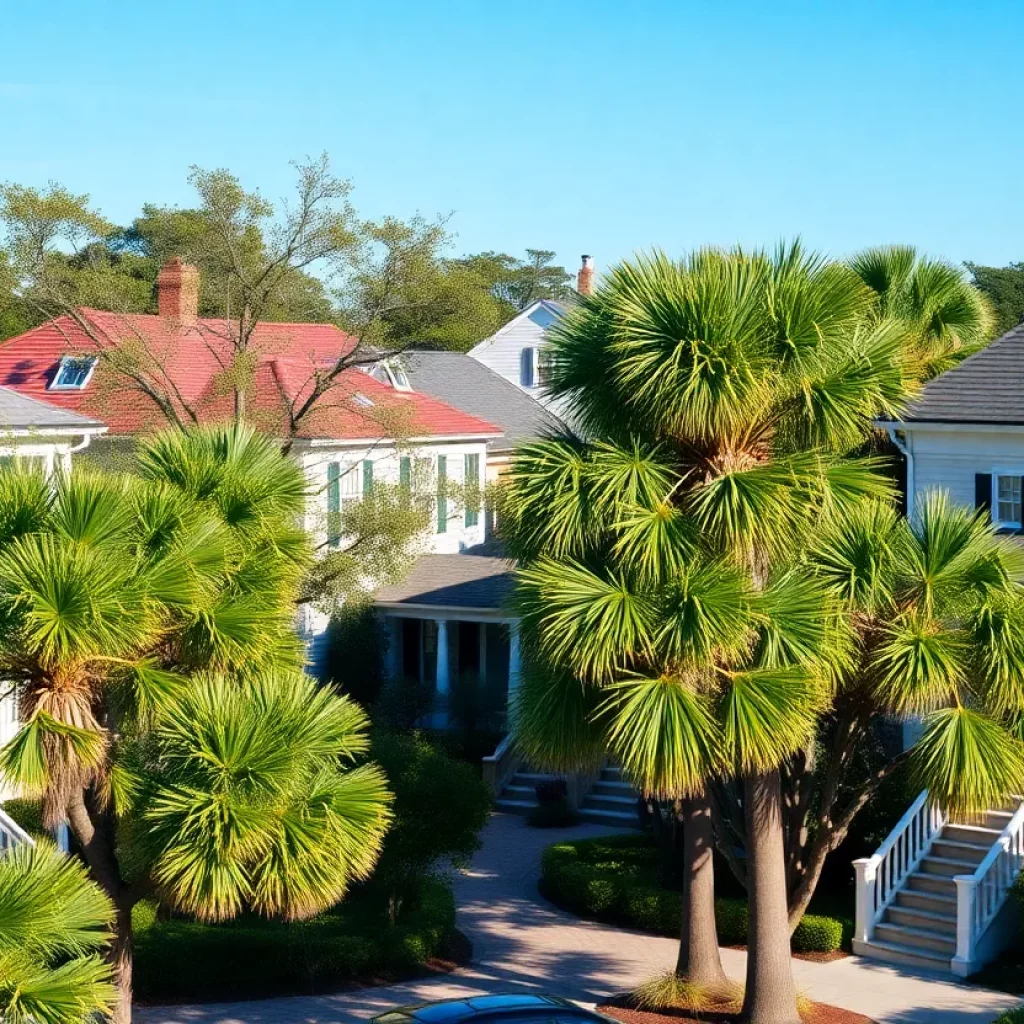 View of traditional homes in Charleston with southern architecture.