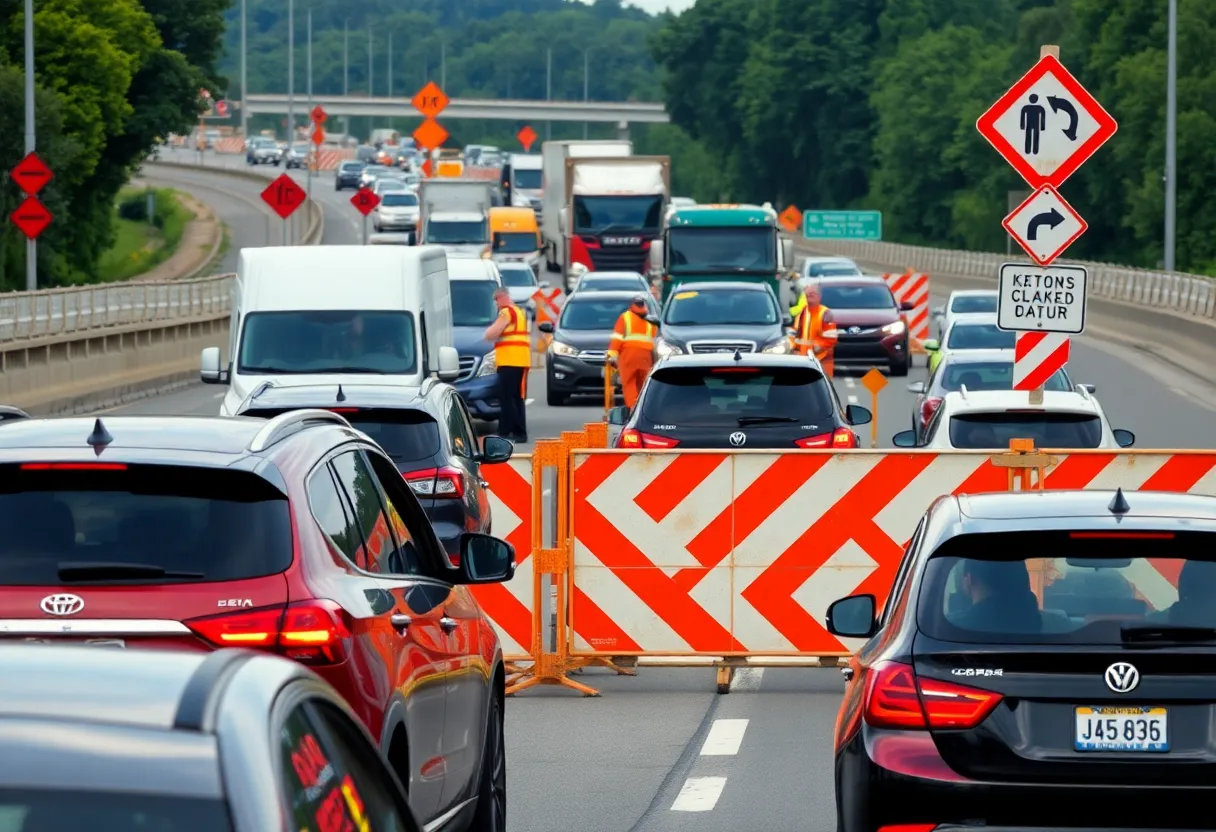 Heavy traffic during rush hour with construction signs in Charleston County