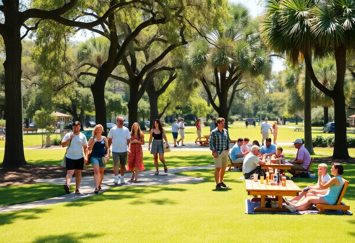 Sunny Charleston weather with people outdoors